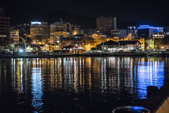 Hobart city skyline in the evening